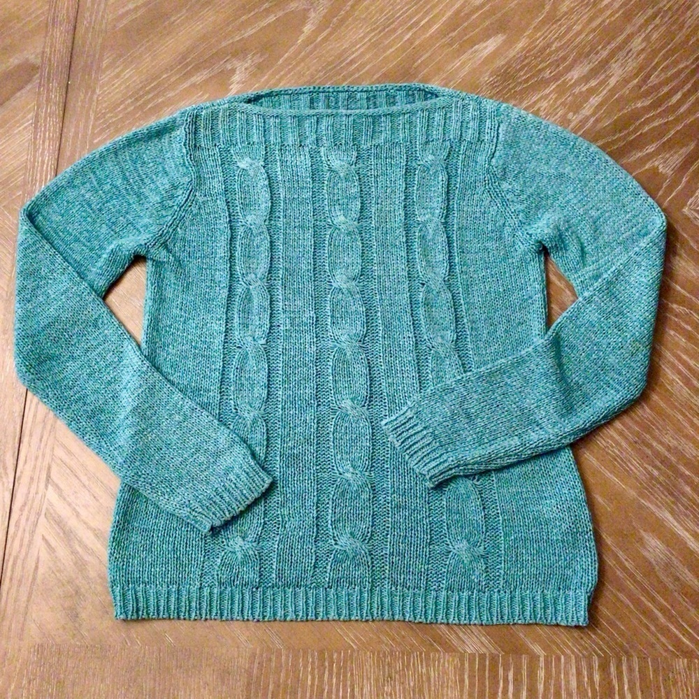 Norton Studio Womens Teal Cable Knit Pullover Sweater Size Small